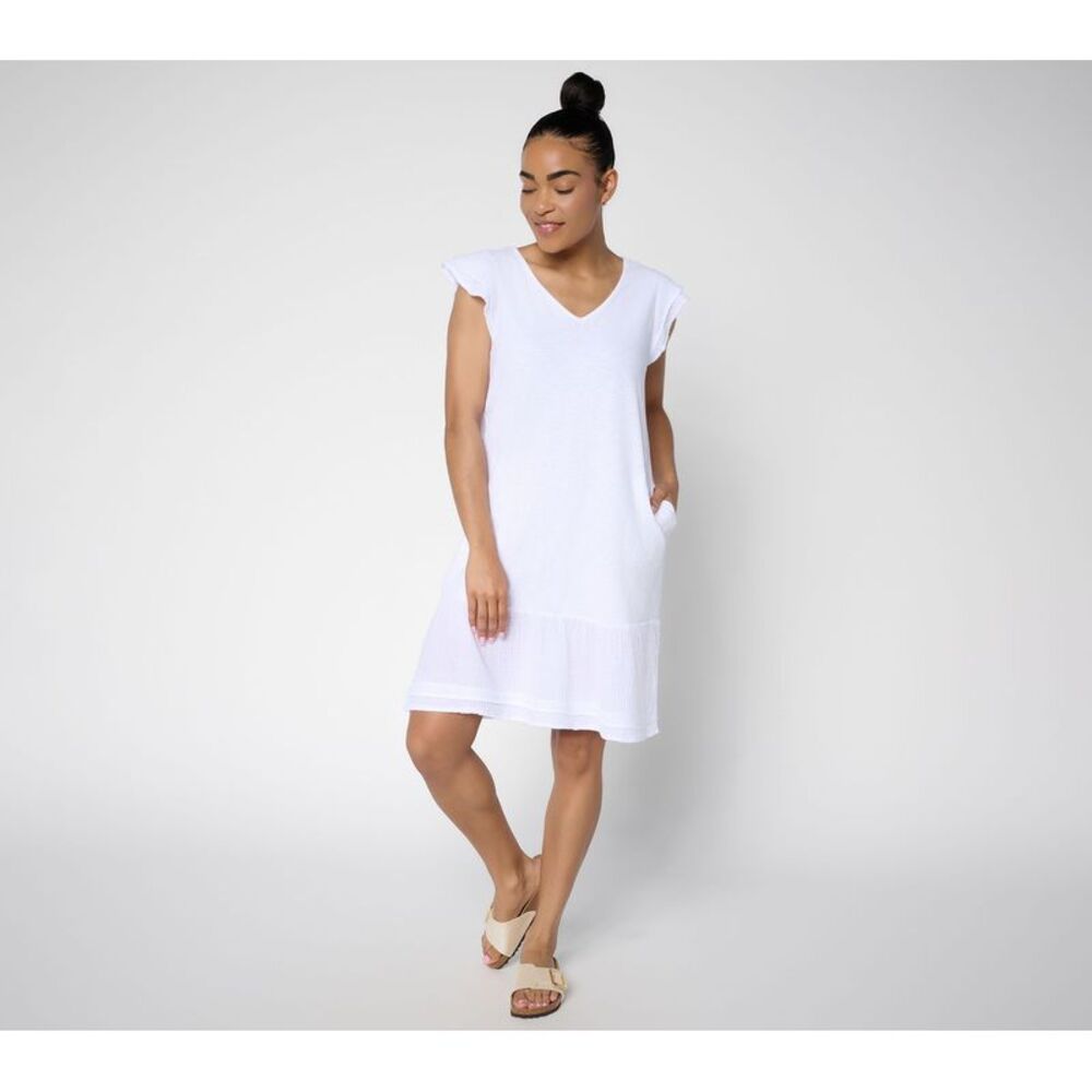 Anybody Women's Dress Sz L Cotton Slub Jersey Gauze Mix White